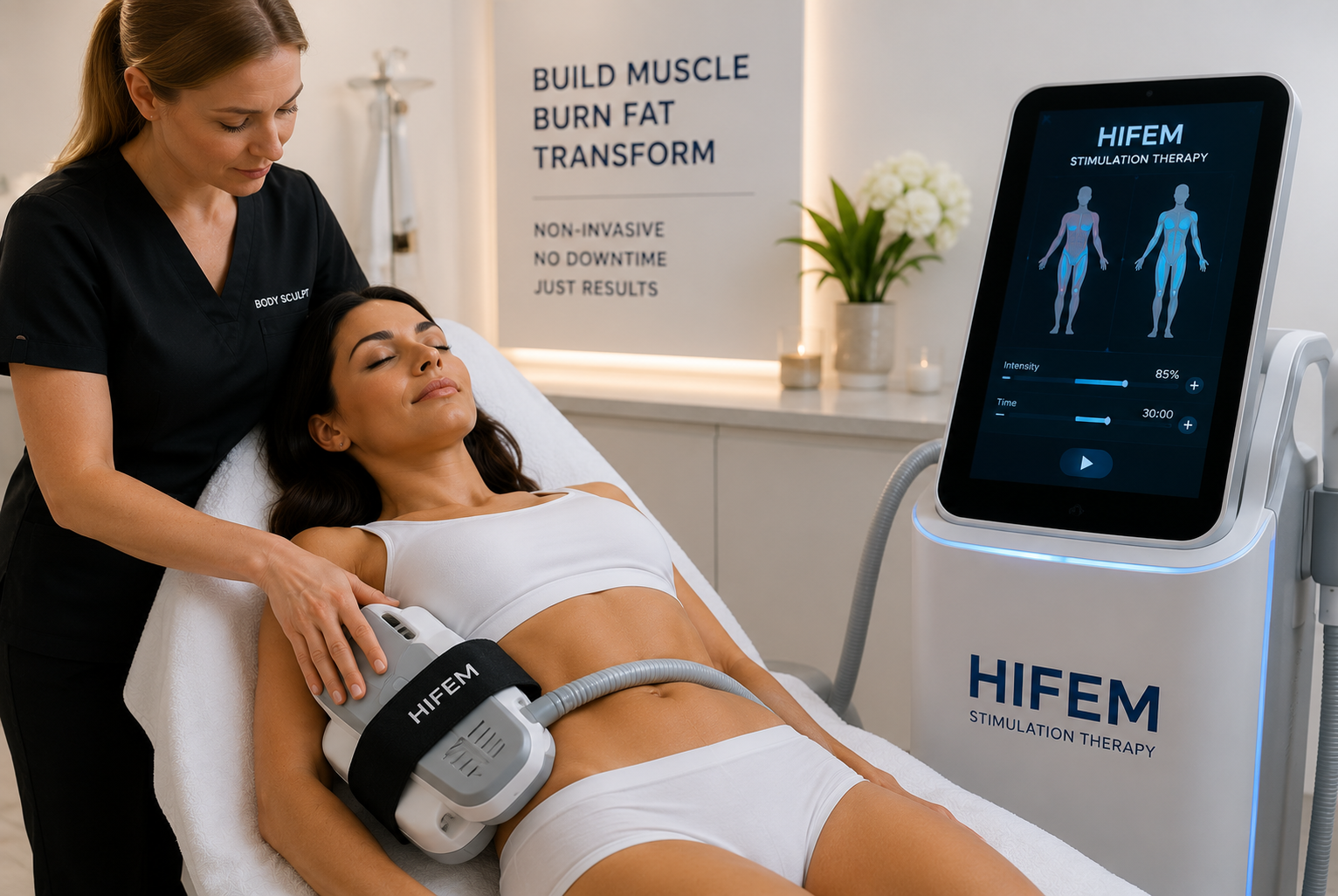 HIFEM stimulation treatment for muscle strengthening and body sculpting in New Orleans