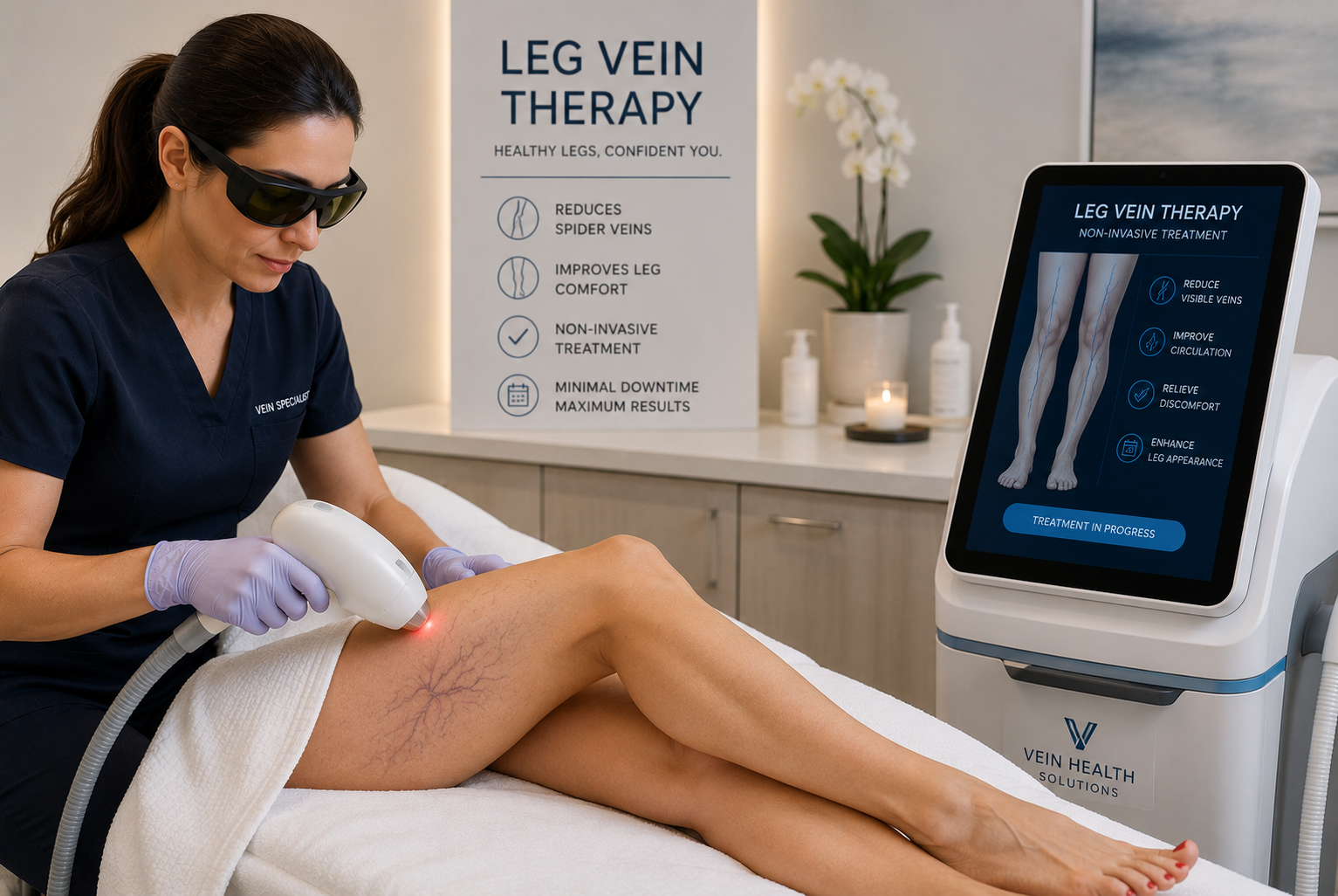 Leg vein therapy treatment for spider veins and visible leg veins in New Orleans